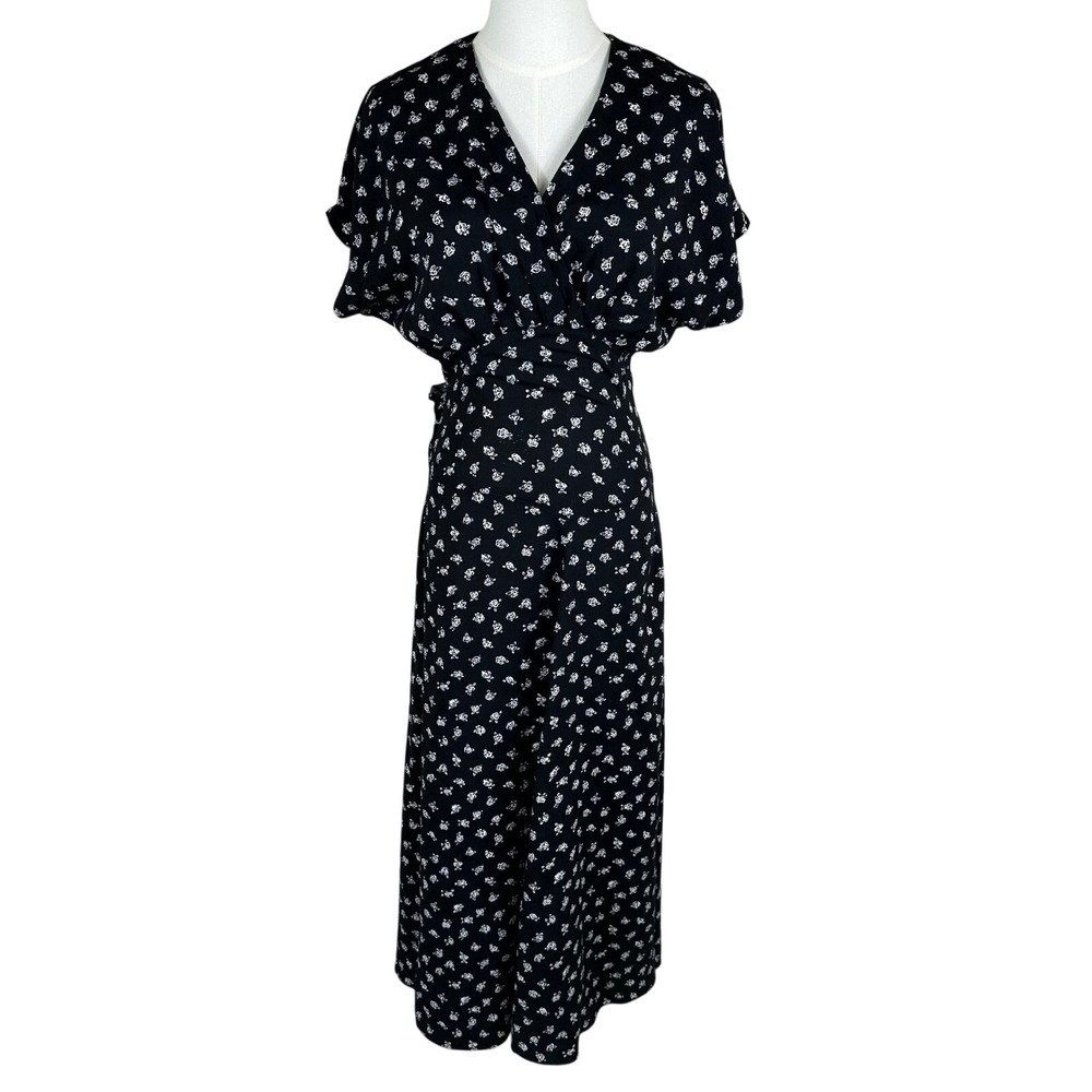 VTG Wendy Heather Maxi Dress Womens Black White Floral Rosebud Whimsigoth Boho